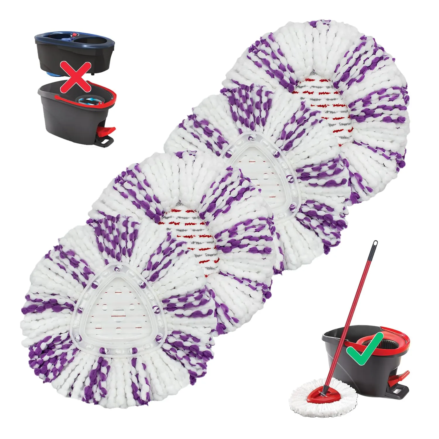 4-Pack Mop Replacement Heads Compatible with Ocedar EasyWring 1-Tank Spin System, UP 40% More Cleaning Power Mop Replace Head, Microfiber and Machine Washable Deep Cleaning Mop Refills (Purple)