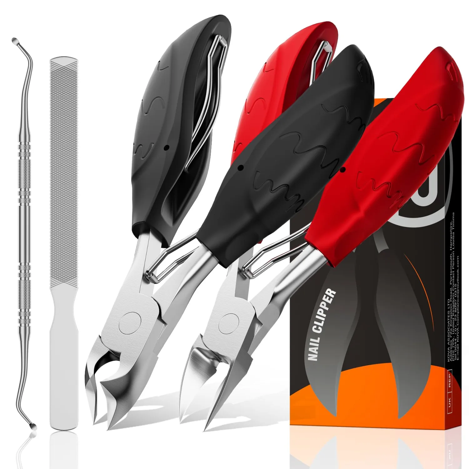 Toenail Clippers for Seniors Thick Toenails | 4-PCS Ergonomic Long Handle Non-Slip Soft grip Toe Nail Clippers Set for thick toenails | Premium Steel Heavy Duty Super Sharp Fingernail Clippers for Men