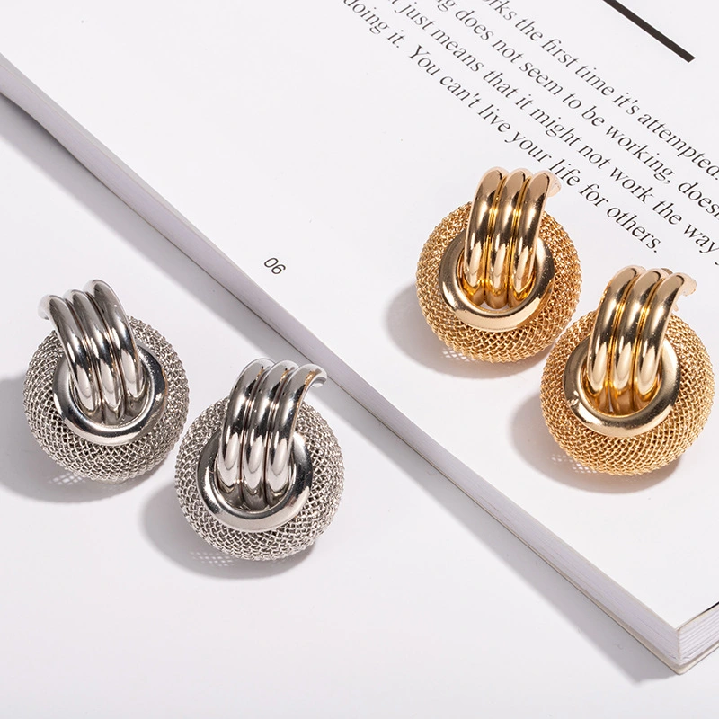 European And American Grid Ring Personality Trendy Earrings