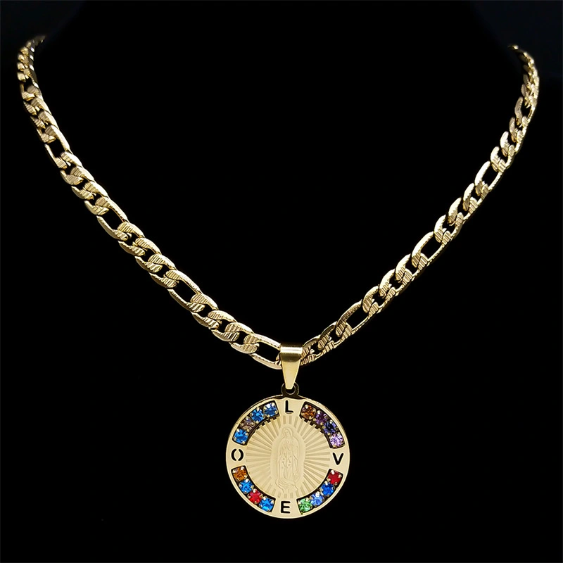 Color Crystal Necklace For Women Men Stainless Steel