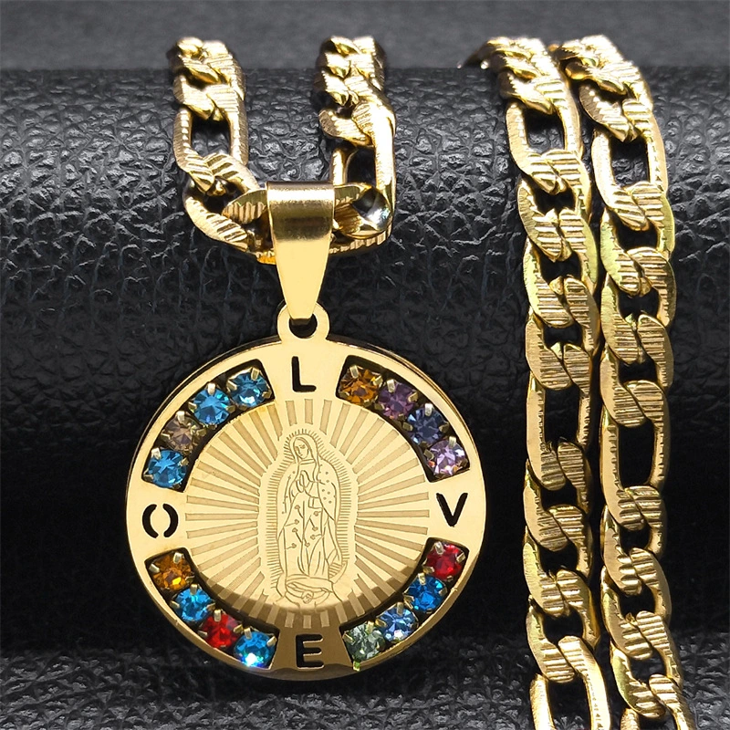 Color Crystal Necklace For Women Men Stainless Steel