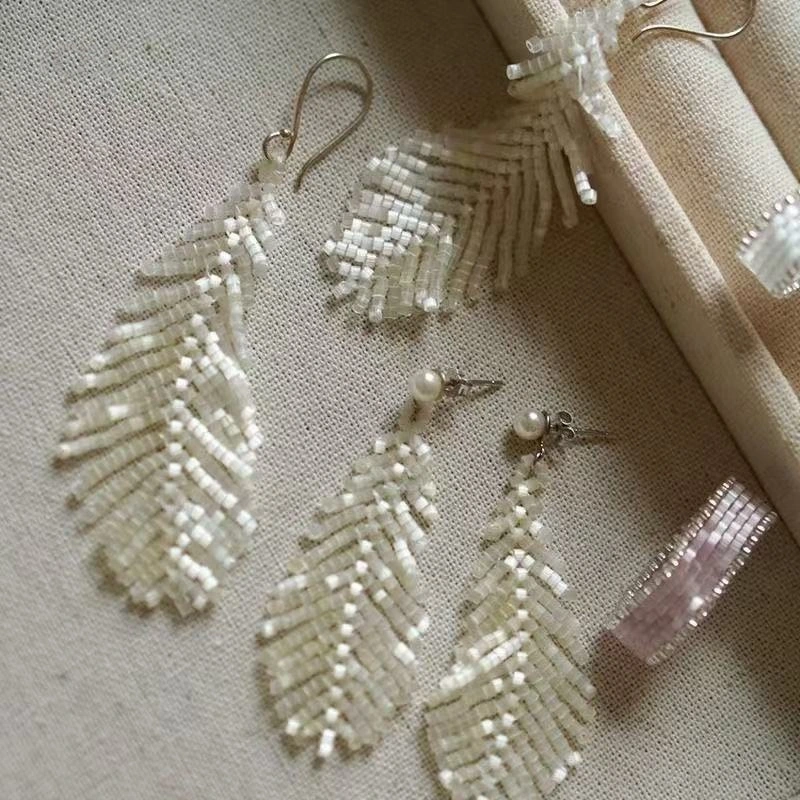 Swan Feather Tassel Handmade Beaded Earrings