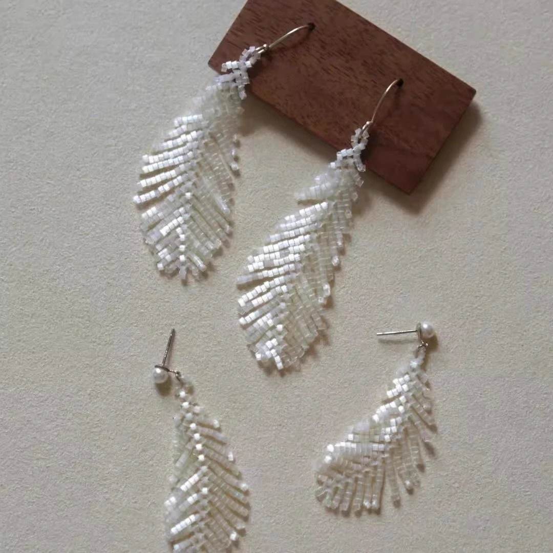 Swan Feather Tassel Handmade Beaded Earrings