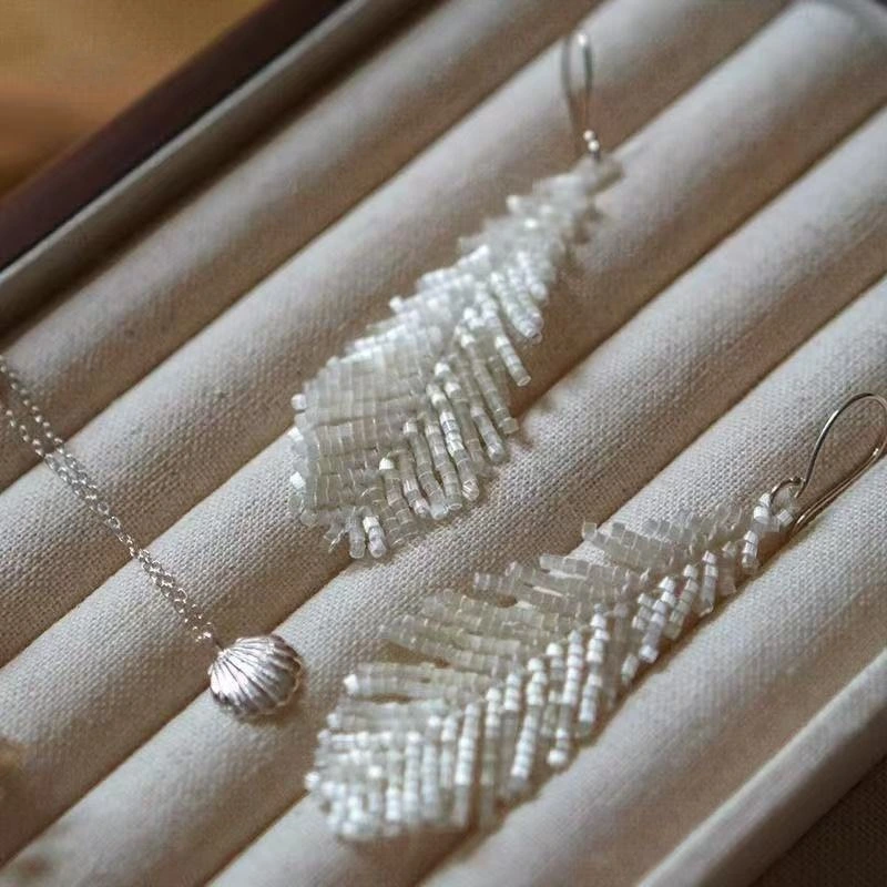 Swan Feather Tassel Handmade Beaded Earrings
