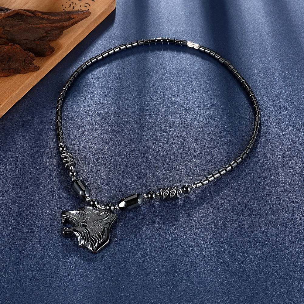 Milk Tea Exaggerated Creative Style Iron Stone Wolf Head Necklace