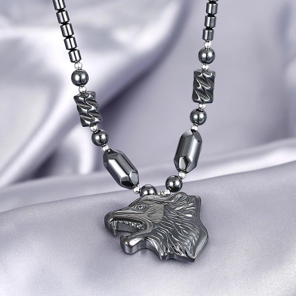 Milk Tea Exaggerated Creative Style Iron Stone Wolf Head Necklace