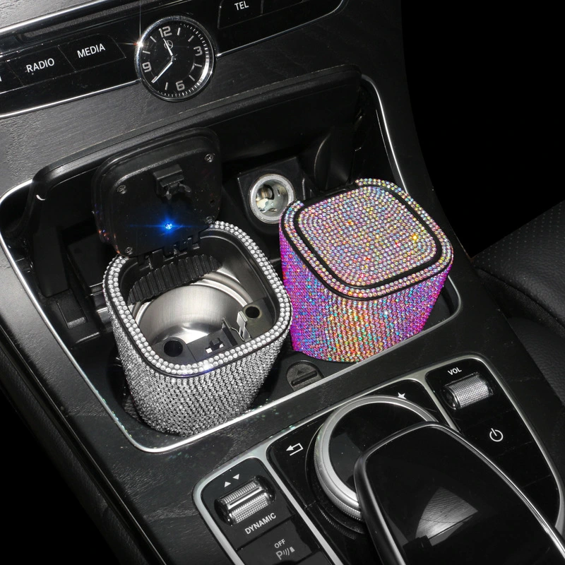 Diamond-embedded Car Ashtray Creative With Lid Air Outlet Hanging Car With Cover