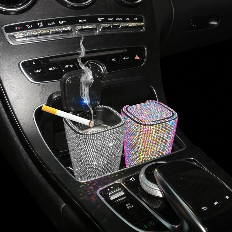 Diamond-embedded Car Ashtray Creative With Lid Air Outlet Hanging Car With Cover