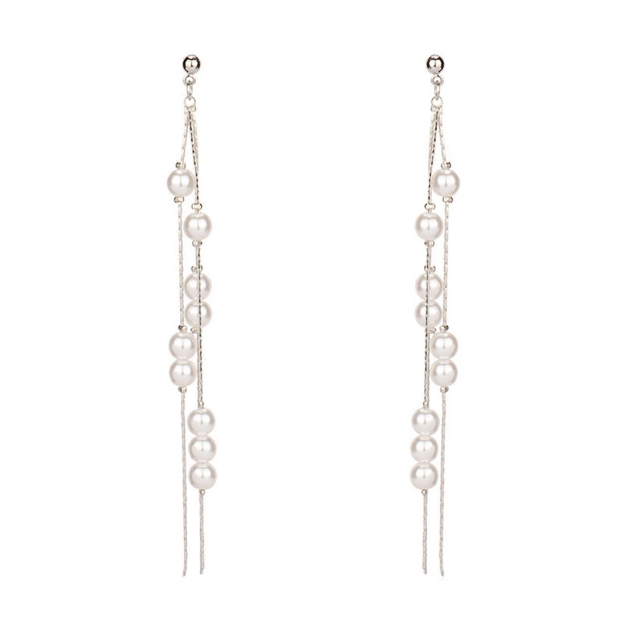 Temperamental Fairy Long Pearl Tassel Earrings High-grade Slimming