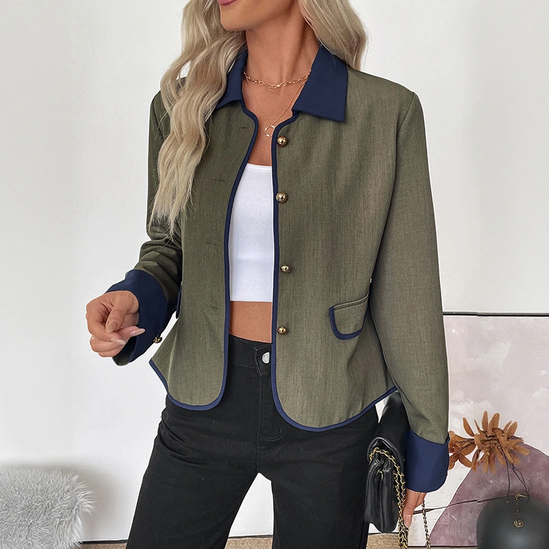 Retro Color Contrast Patchwork Coat Elegant High-end Short Coat For Women