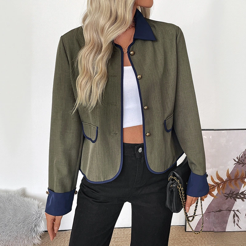 Retro Color Contrast Patchwork Coat Elegant High-end Short Coat For Women