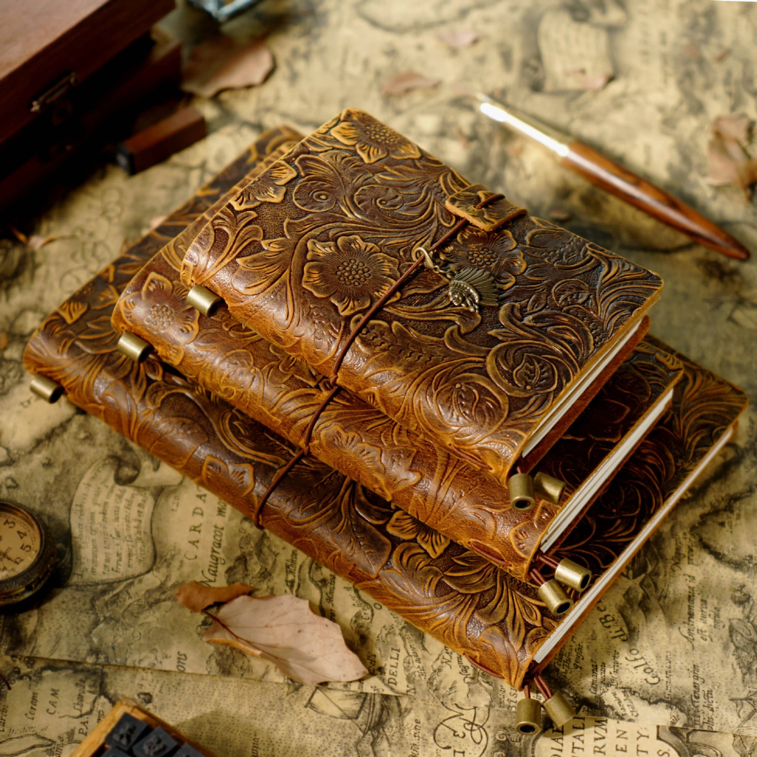 Creative Vintage Engraving Cowhide Travel Notepad