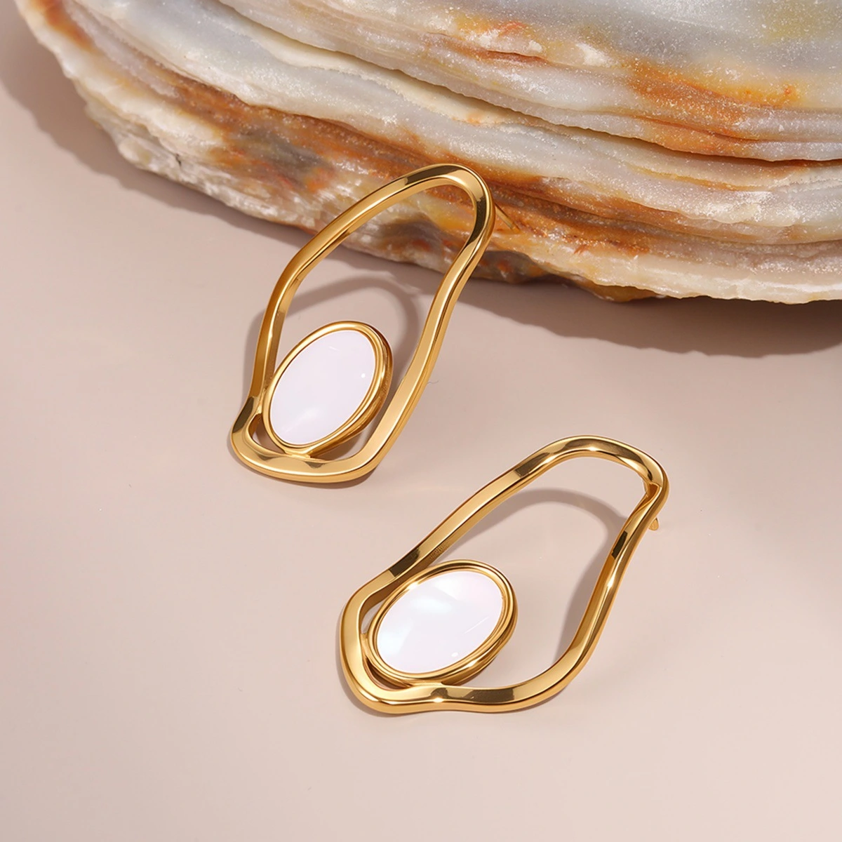 Fashion Hollowed-out Irregular Fritillary Stud Earrings Stainless Steel