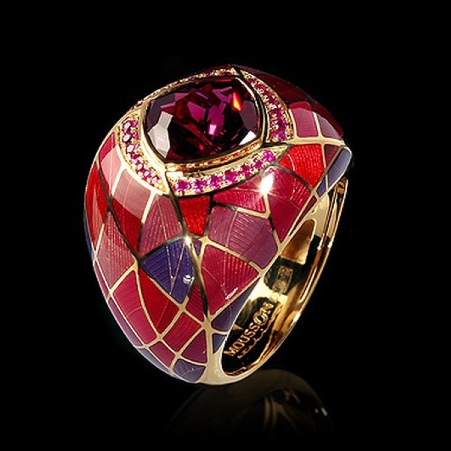 Fashion Blue Gem Inlaid Zirconium Rhinestone Ring Vintage Dripping Oil