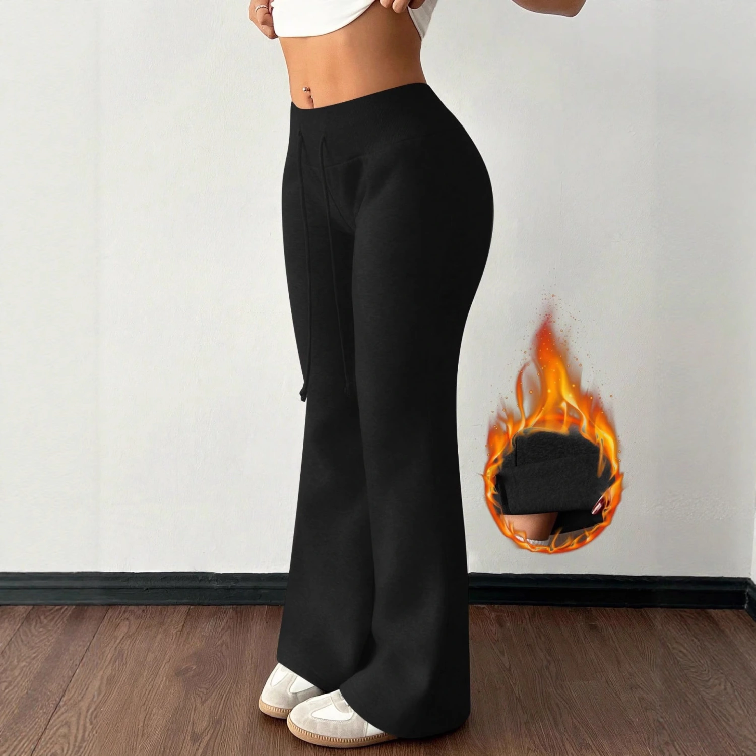 Padded Fleece Trousers High Waist Pure Color Sweatpants