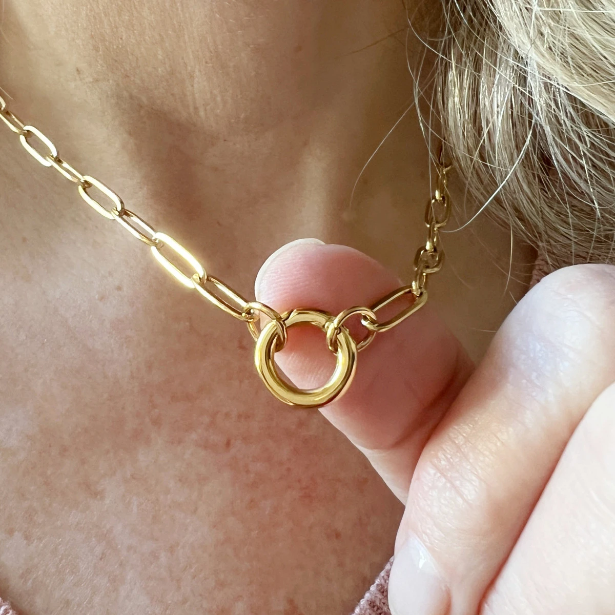 Stainless Steel Clip Circle Necklace Personalized Simple Men And Women
