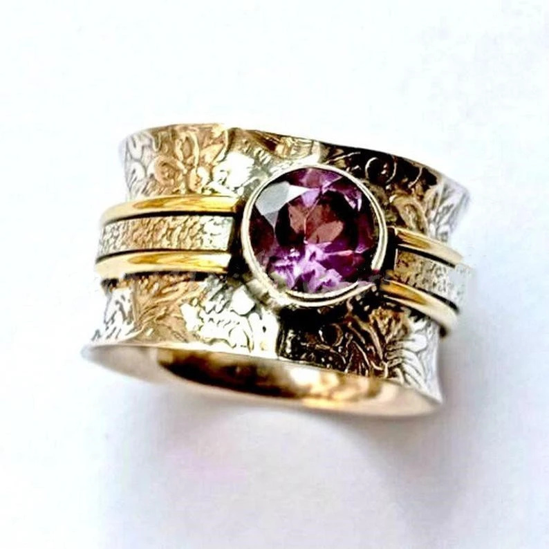 Women's Purple Antique Gold Pattern Ring