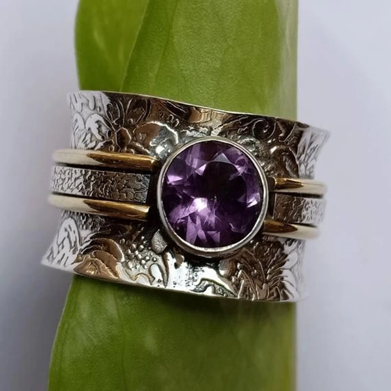 Women's Purple Antique Gold Pattern Ring
