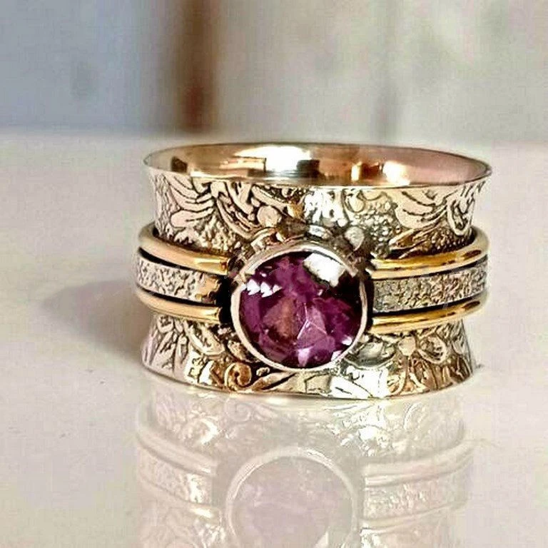 Women's Purple Antique Gold Pattern Ring