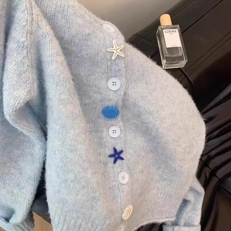Milk Blue Gentle Soft Glutinous High-grade Knitted Cardigan Sweater
