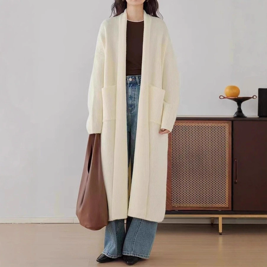 Women's Elegant Long Below The Knee Sweater Cardigan
