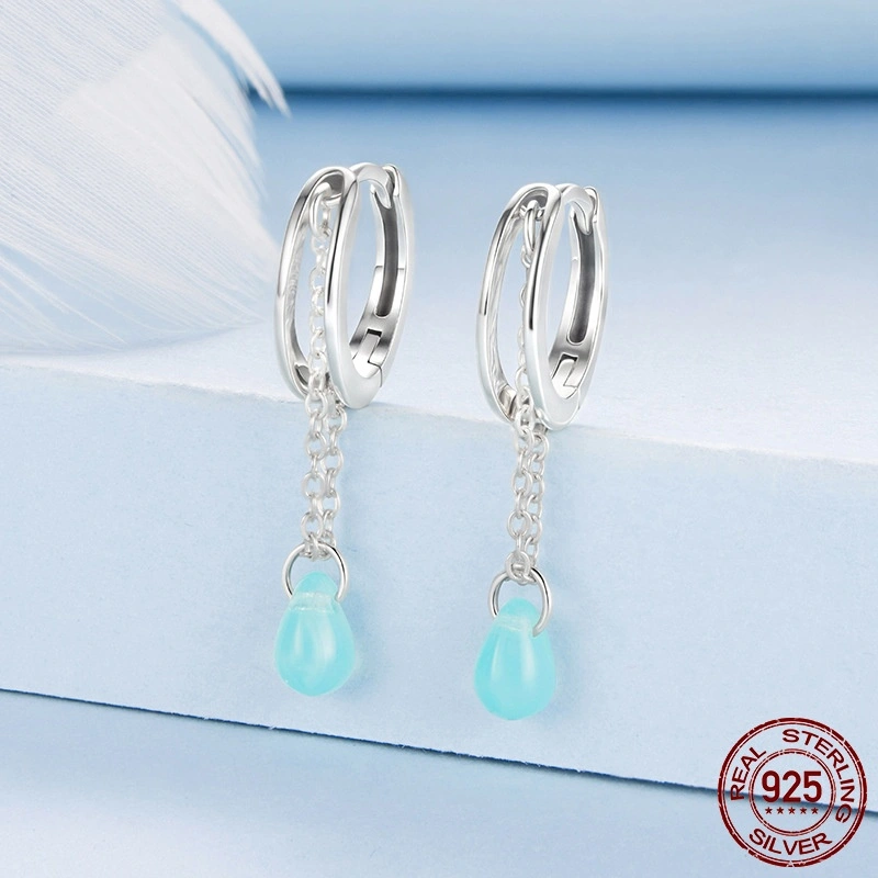S925 Sterling Silver Double-layer Water Drop Glaze Ear Clip
