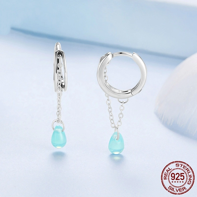 S925 Sterling Silver Double-layer Water Drop Glaze Ear Clip