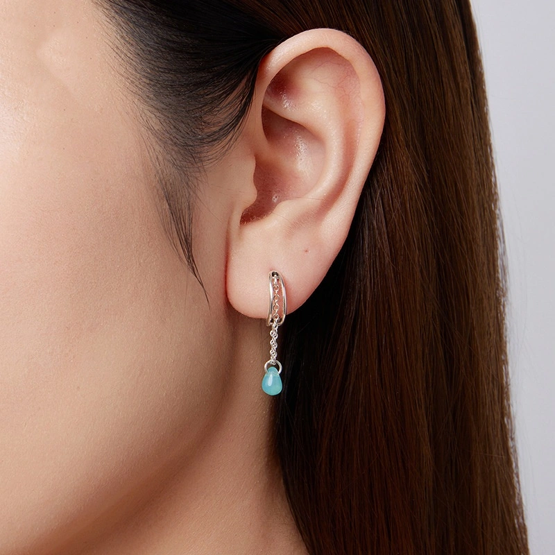 S925 Sterling Silver Double-layer Water Drop Glaze Ear Clip