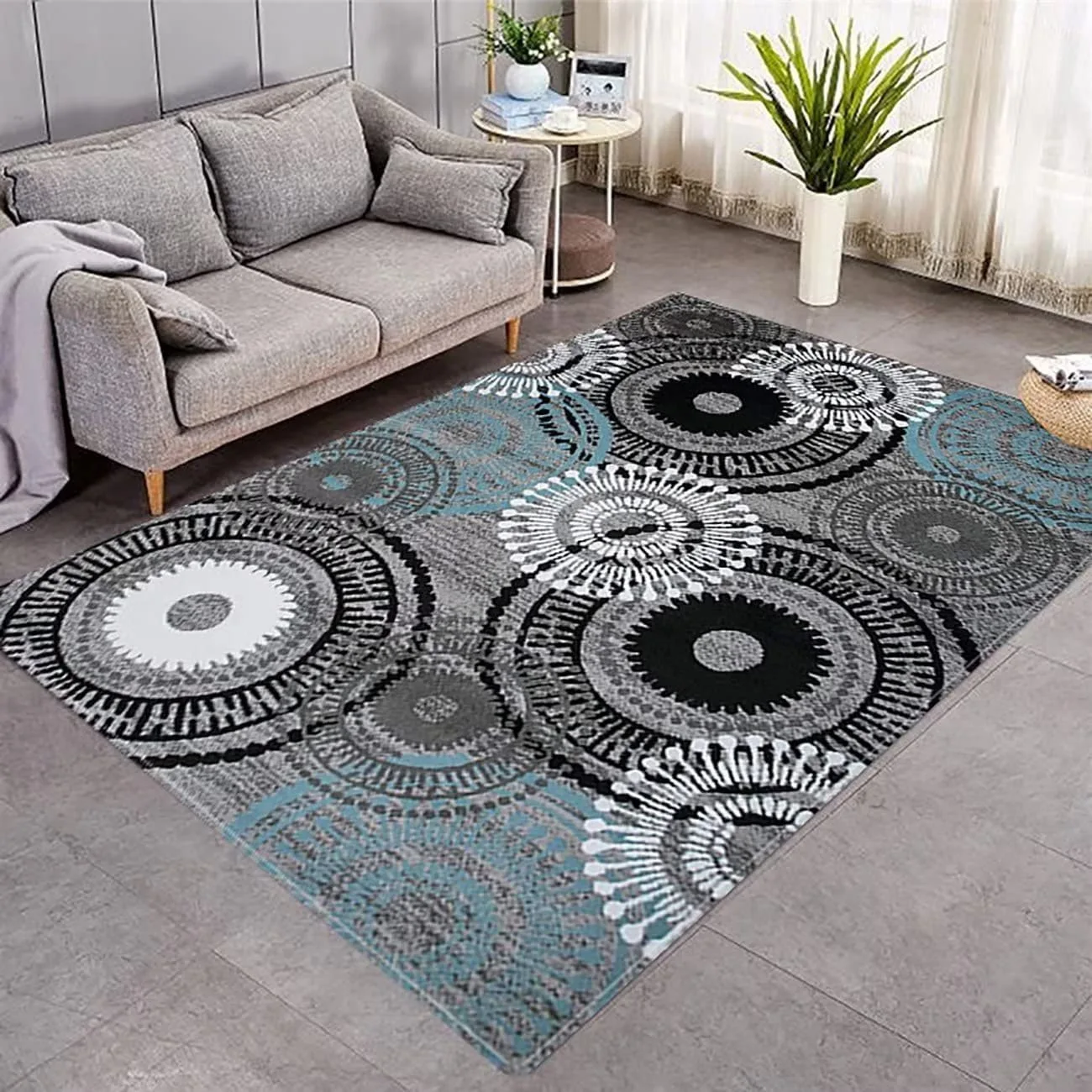 Wine Red Gray Geometric Round Carpet