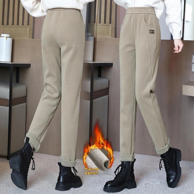 Velvet Padded Casual Pants Slimming And Fashionable High Waist Warm Trousers