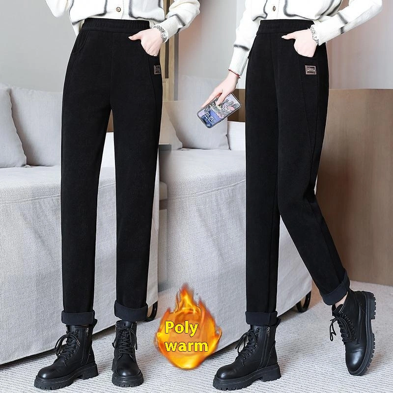 Velvet Padded Casual Pants Slimming And Fashionable High Waist Warm Trousers