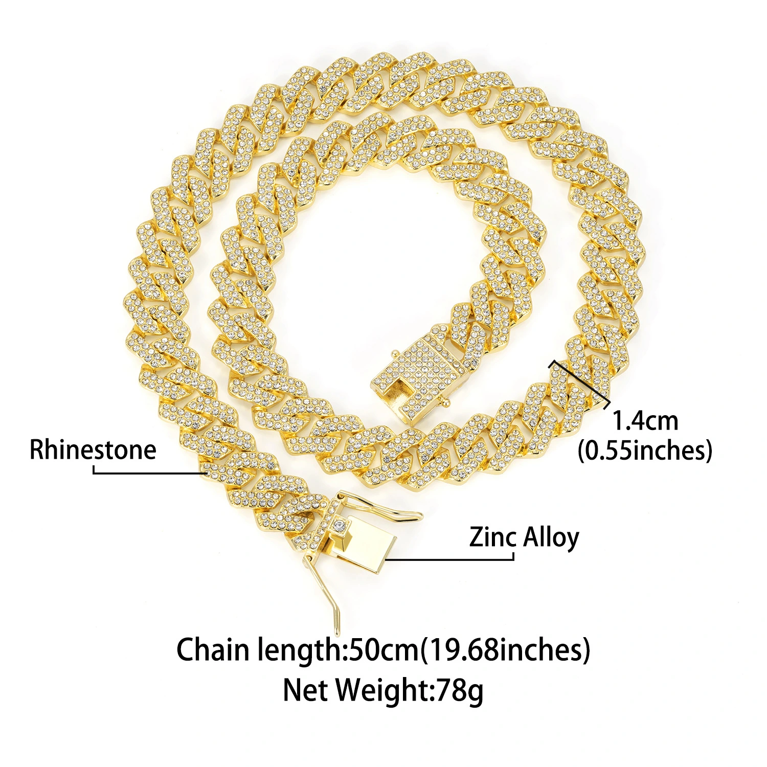 Diamond-shaped Cuban Zinc Alloy Hip Hop Necklace