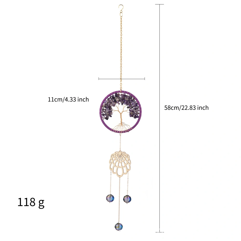 Four Colors Natural Crystal Lucky Tree Sun Catcher Crystal Wind Chimes