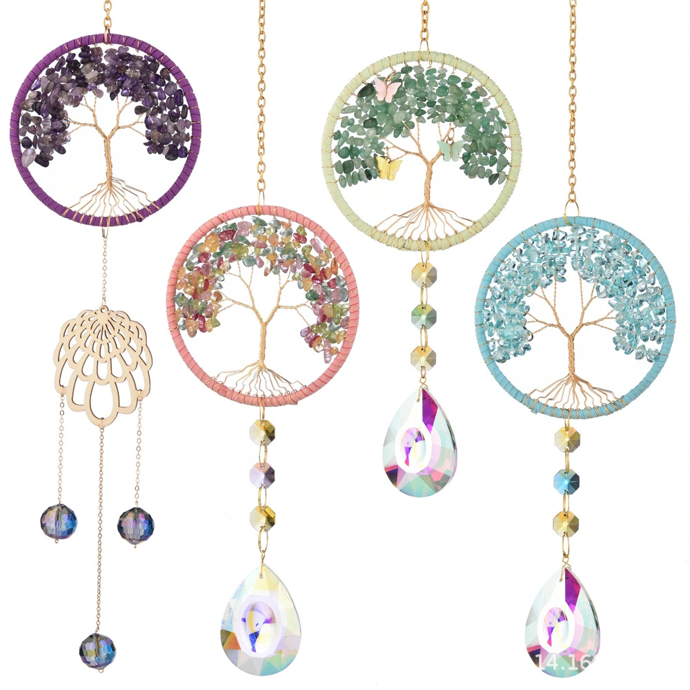 Four Colors Natural Crystal Lucky Tree Sun Catcher Crystal Wind Chimes