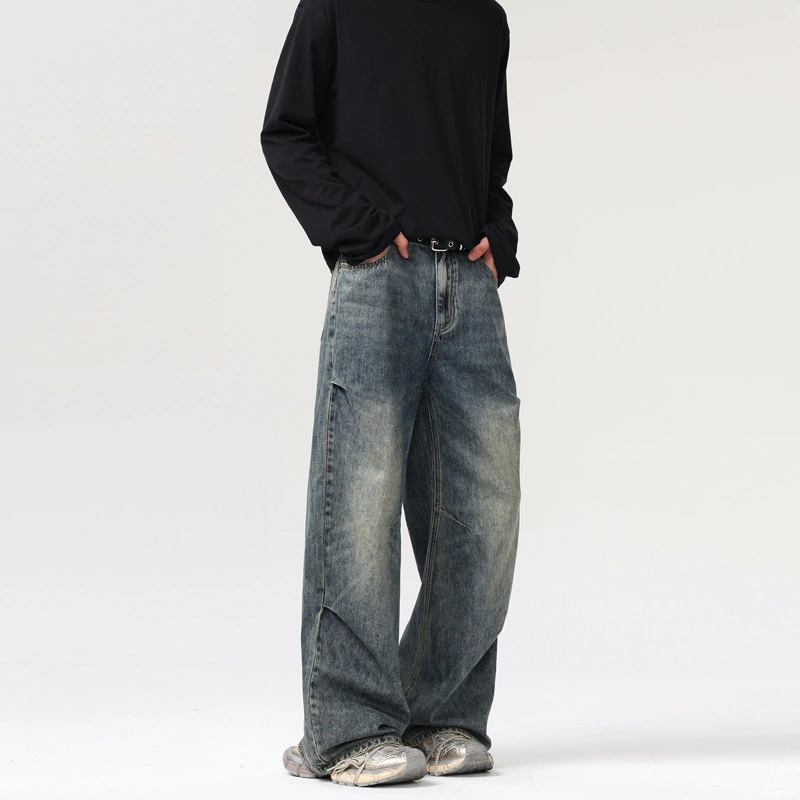 Men's Retro Straight Jeans With Deconstructive Design