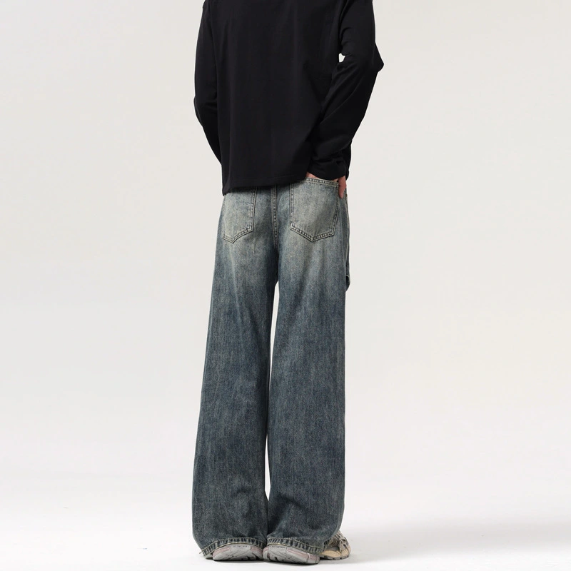 Men's Retro Straight Jeans With Deconstructive Design