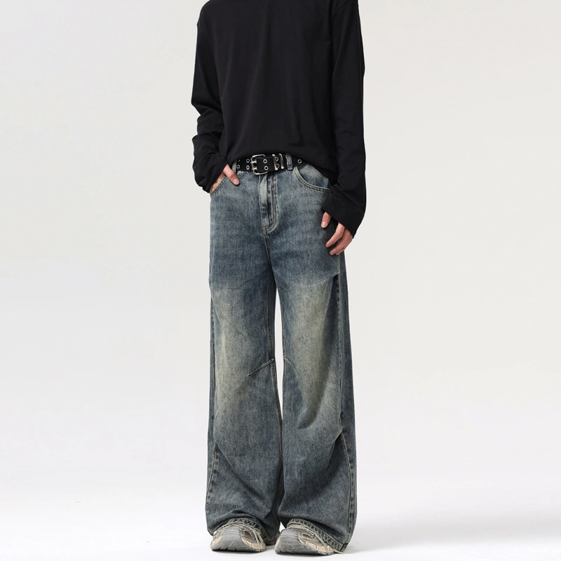 Men's Retro Straight Jeans With Deconstructive Design