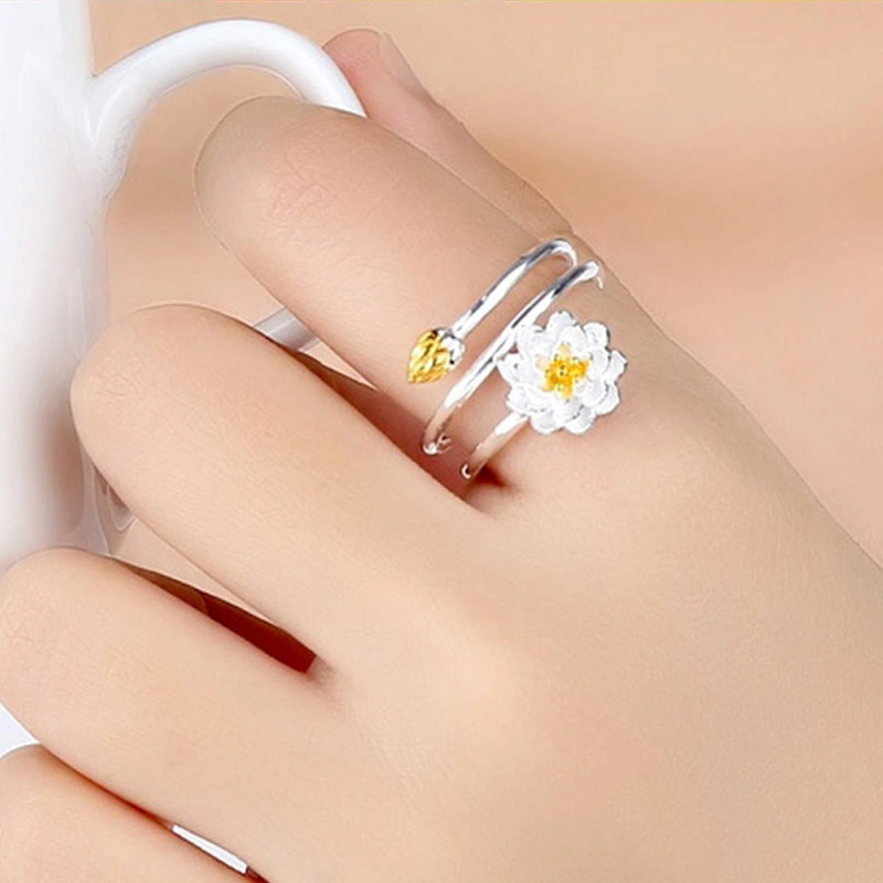 Fashion Personality Lotus Female Silver Ring