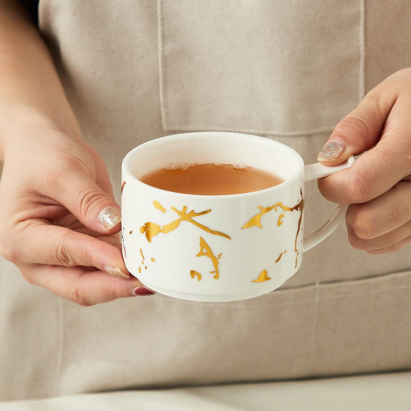 Creative Gilding Ceramic Mug Four-piece Set With Iron Frame