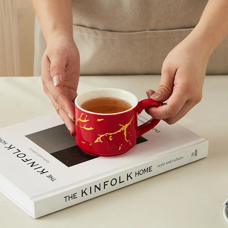 Creative Gilding Ceramic Mug Four-piece Set With Iron Frame