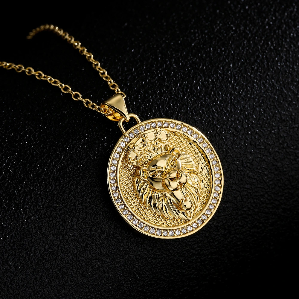 Hip Hop Tiger Leopard Lion Pendant Copper 18K Gold Zircon Animal Necklace