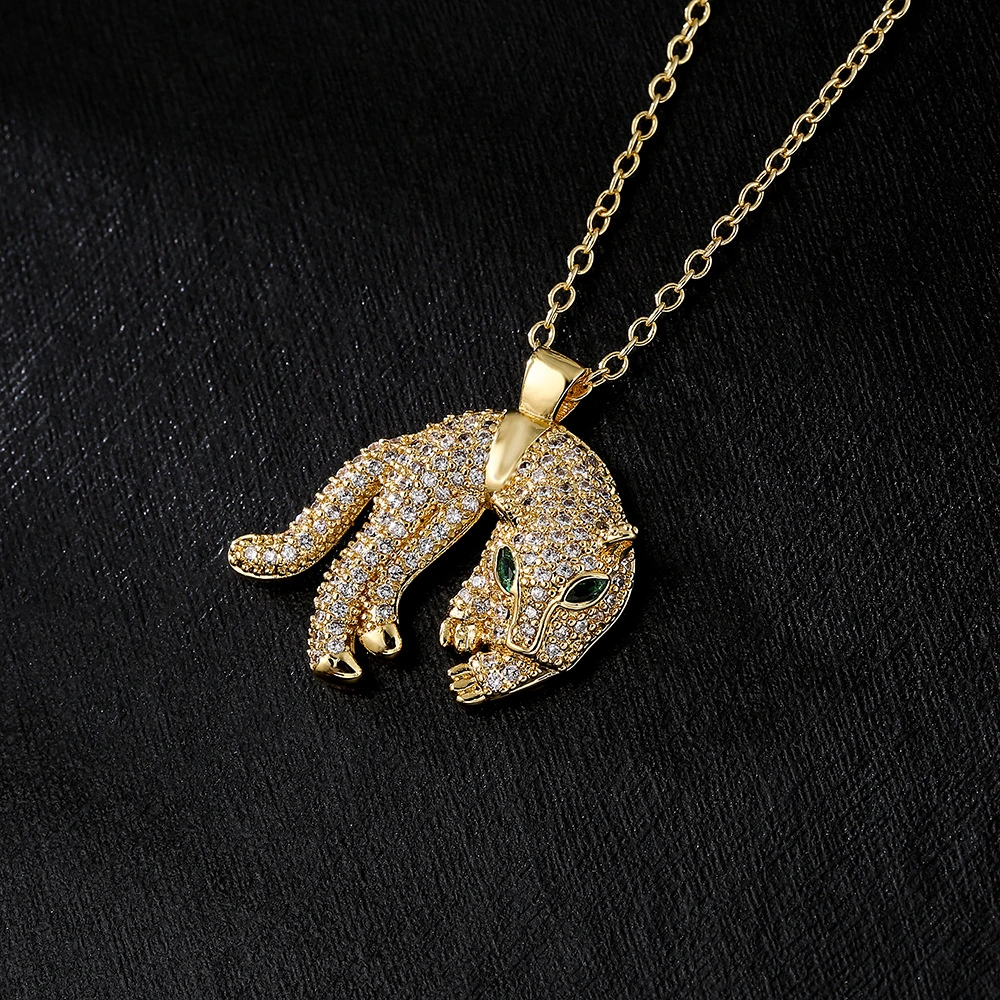 Hip Hop Tiger Leopard Lion Pendant Copper 18K Gold Zircon Animal Necklace