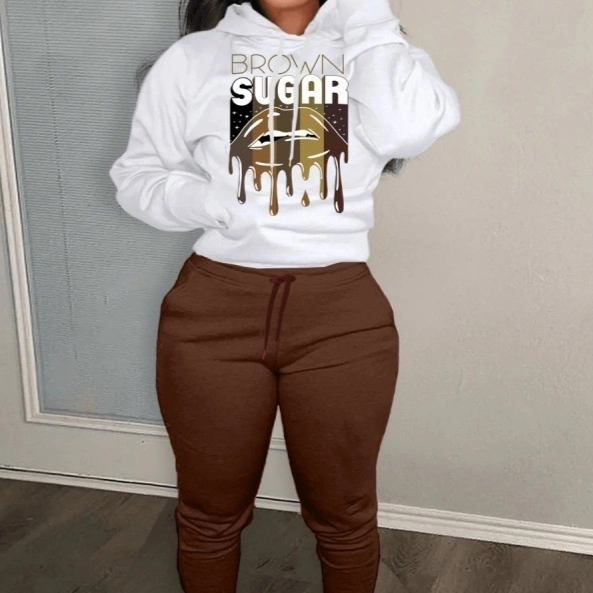Hooded Sweater Set BRCWN SUGAR Letter Print