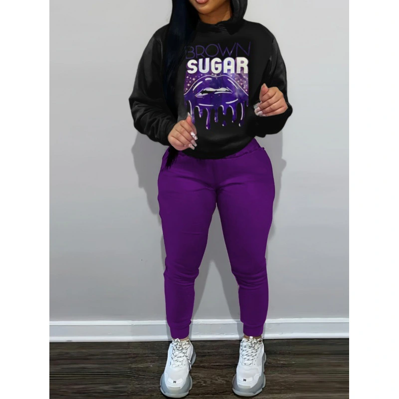 Hooded Sweater Set BRCWN SUGAR Letter Print