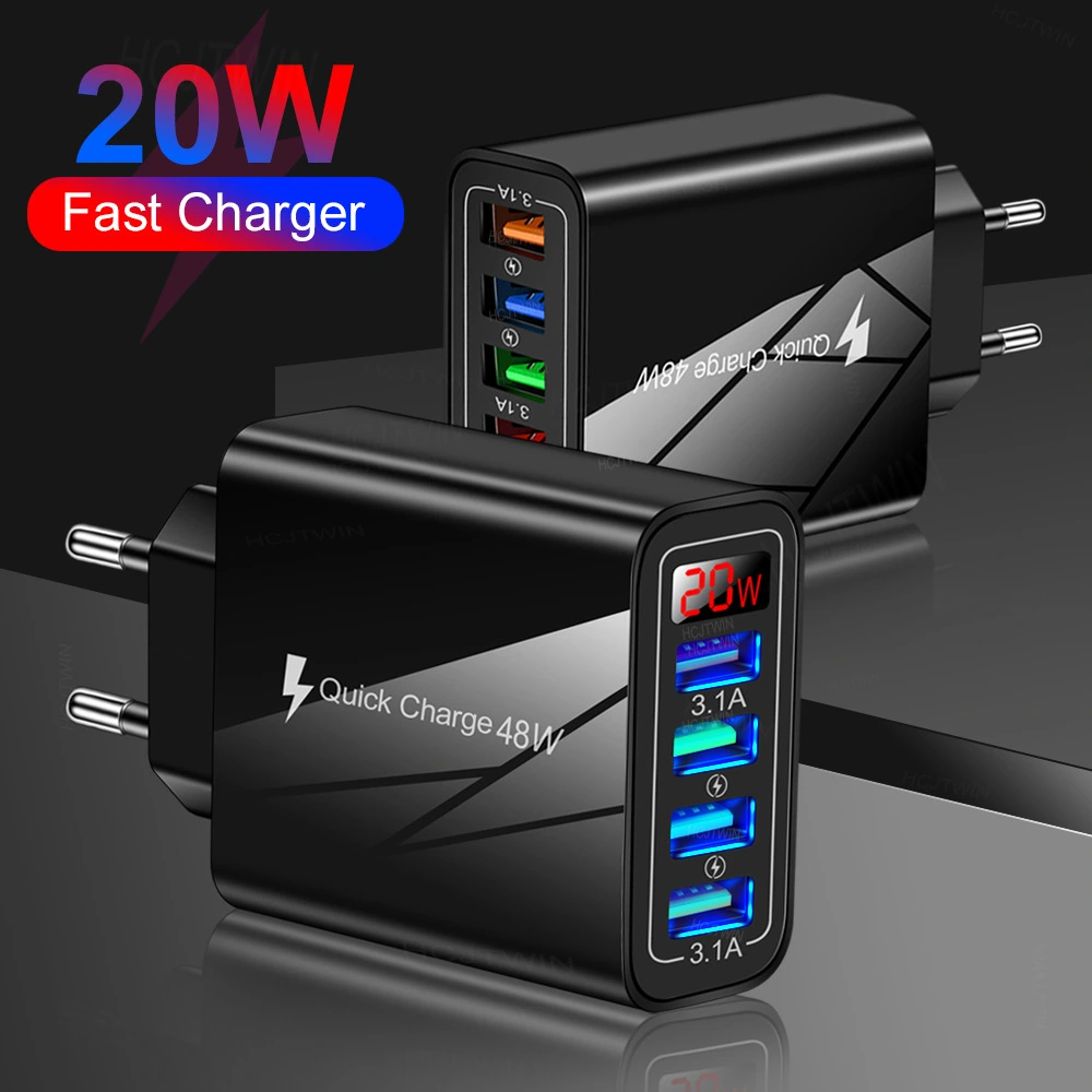 20W 4USB Digital Display Mobile Phone Charger With Display