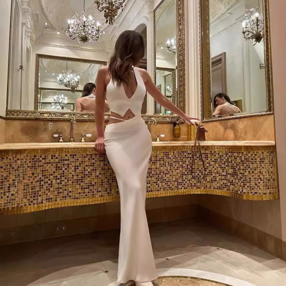 Fashion Halter Backless Vest Top Temperament Slimming Fishtail Skirt Suit