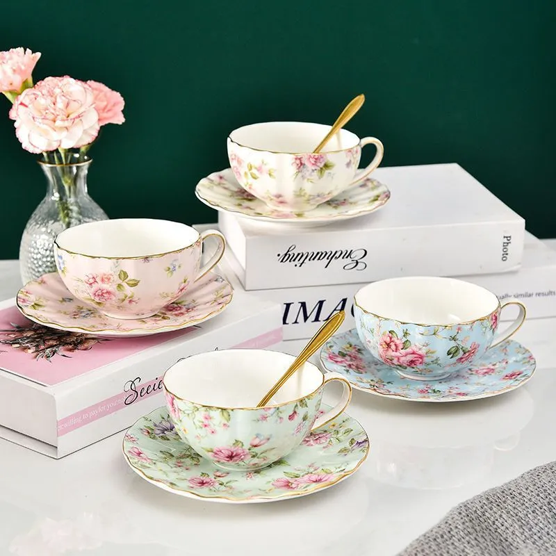 Ceramic Flower Tea Cup Coffee Suit Household Watchband Spoon