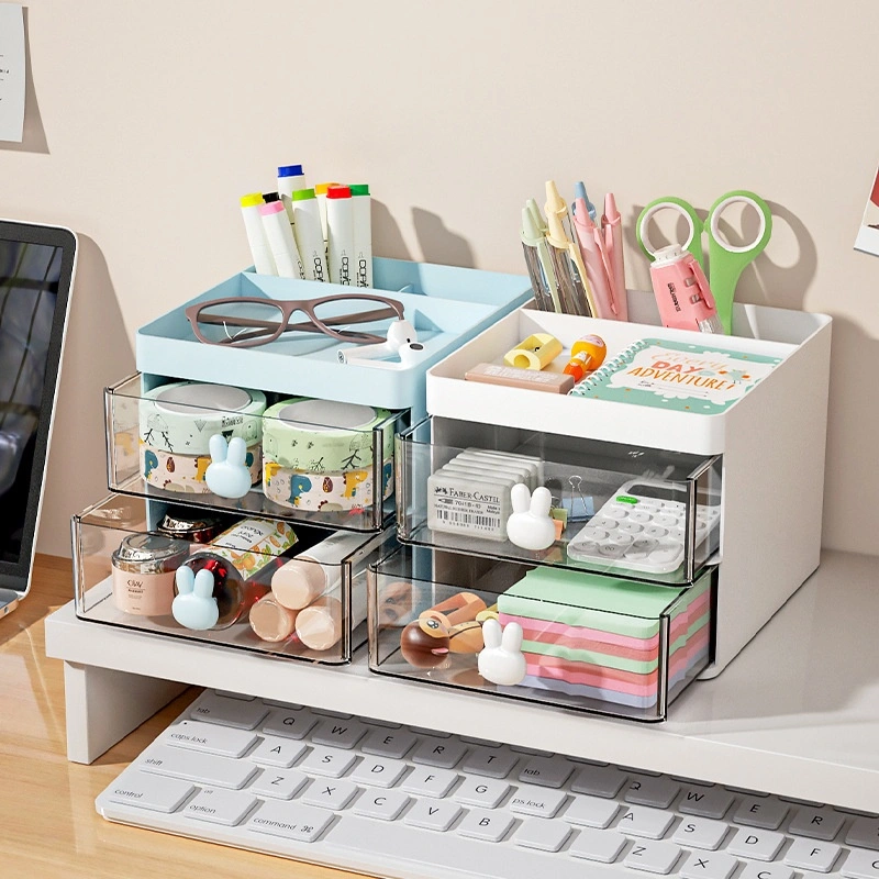 Transparent Drawer Style Partitioned Desktop Storage Box