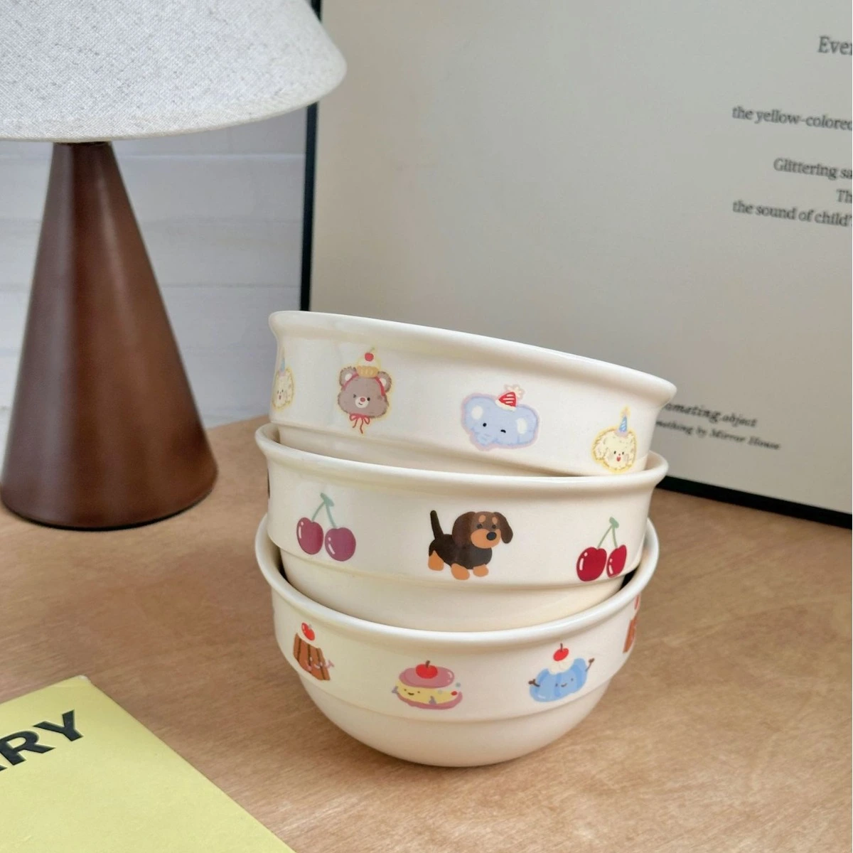 Original Cartoon Cute Cherry Sausage Dog Ceramic Tableware