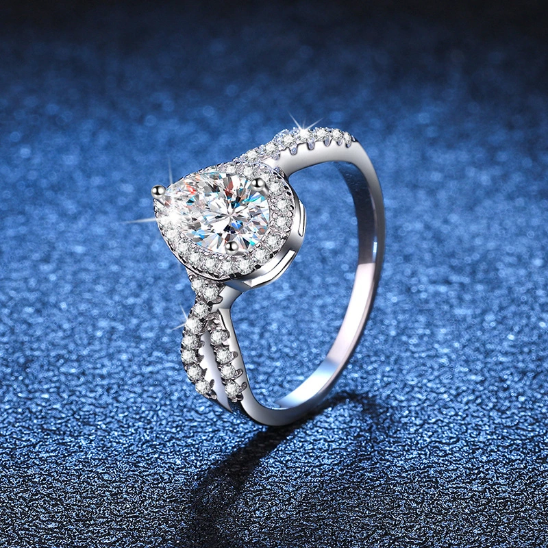 S925 Sterling Silver Ring Moissanite Water Drop European And American Luxury